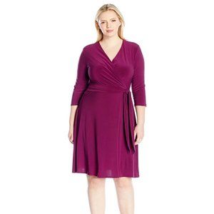 B-Slim purple wrap tie waist belted dress 3X